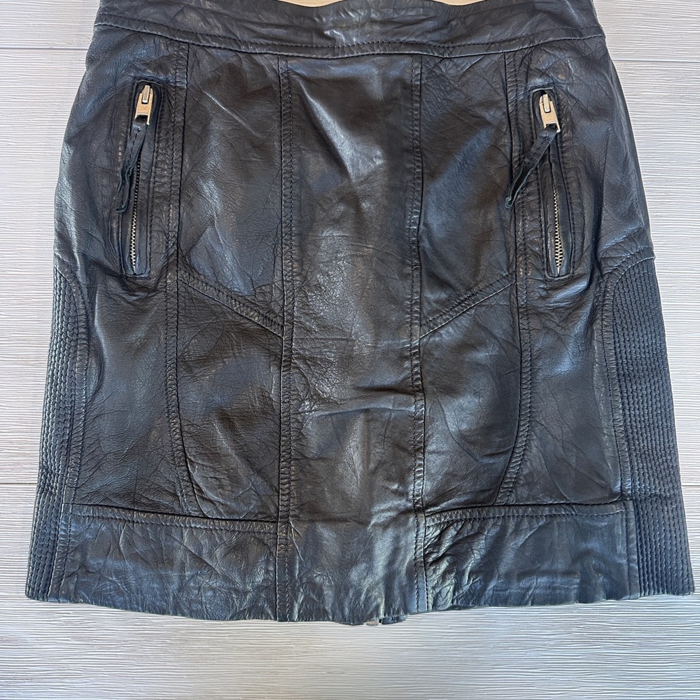 AllSaints Black Leather Biker Mini Skirt
